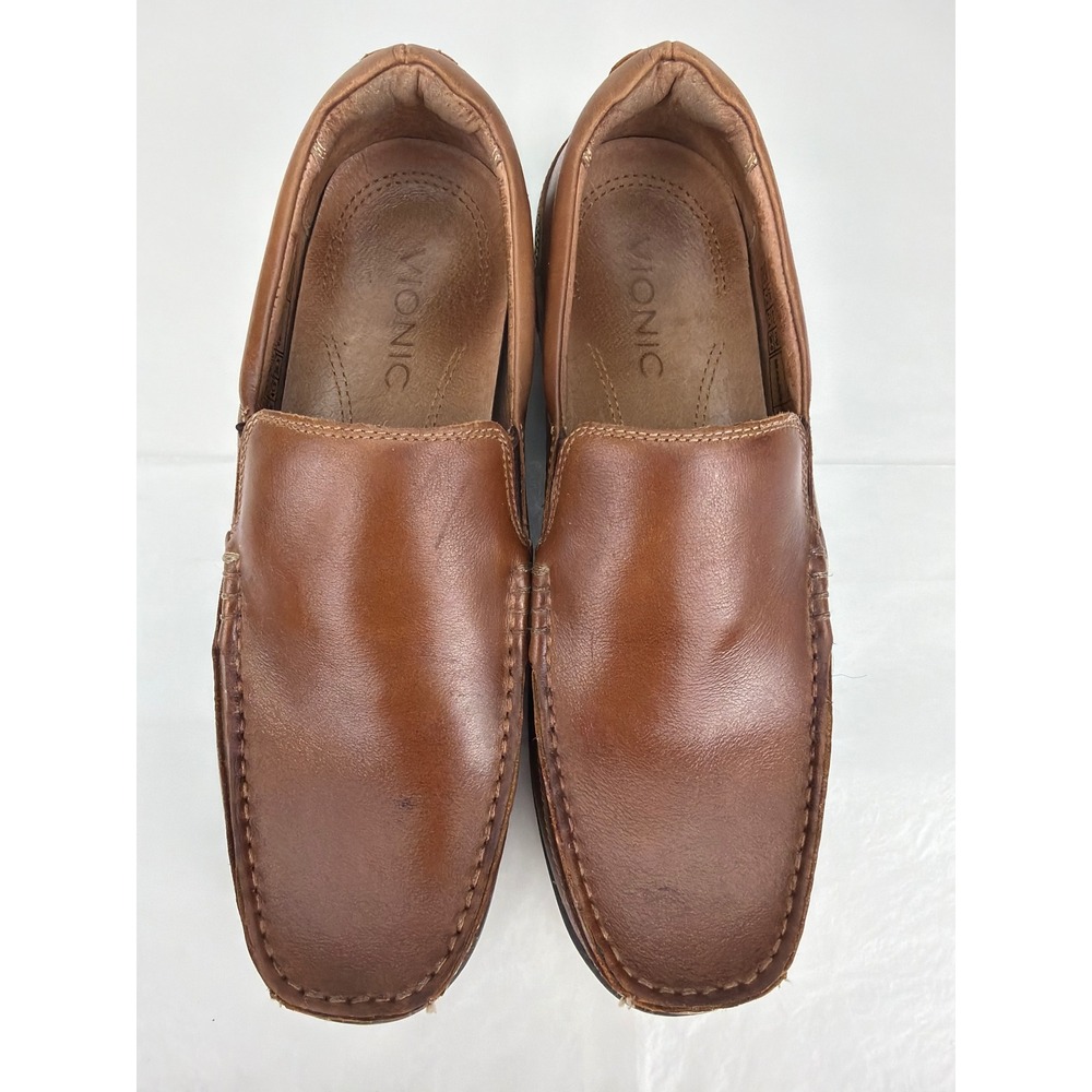 Vionic Preston Loafers Mens 8.5 Brown Leather Slip On Orthotic Shoes Comfort